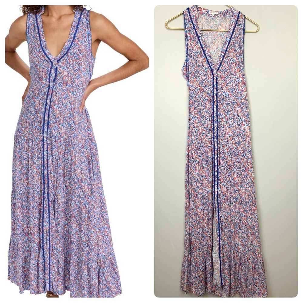 Poupette St. Barth Blue, White & Pink Floral Maxi Dress